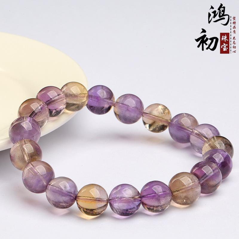 Браслет из натурального аметиста Hongchu Crystal, круглые бусины, браслет из натурального высококачественного градиентного аметринового камня