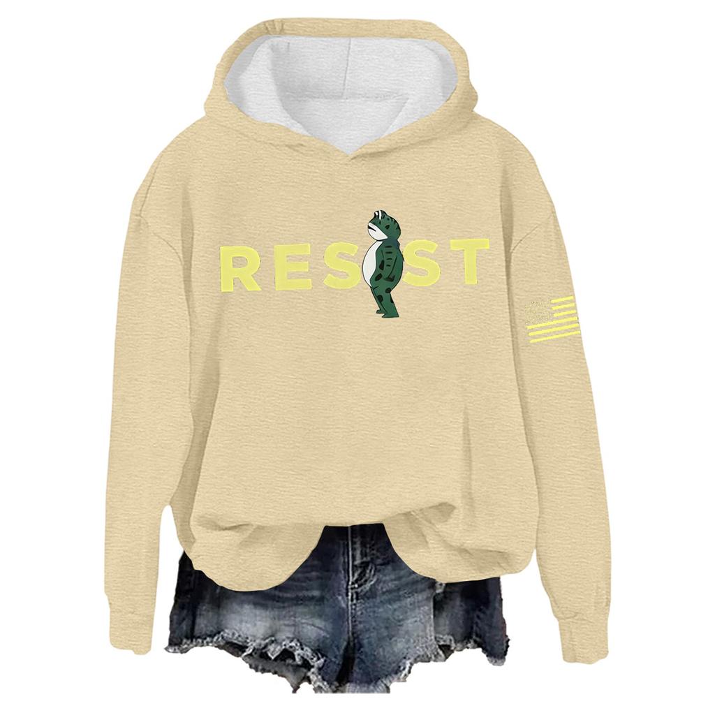 Women's Round Neck Long Sleeve Printed Pullover Hooded Sweatshirt