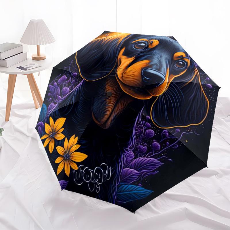 1pc Dachshund Flowers Night Artwork Umbrella with Plastic Handle,Suitable for All Seasons Home Travel Outdoor UmbrellaDD331