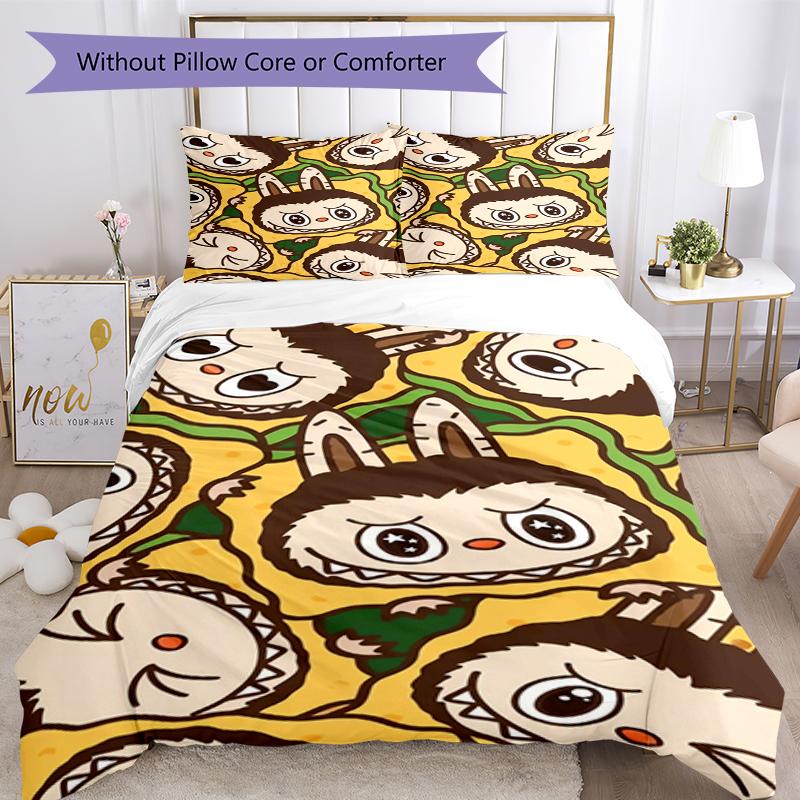 3pcs Labubu Bedding Set Duvet Cover Closure Includes 1 Duvet Cover & 2 Pillowcases, Soft and Comfortable for All Seasons.