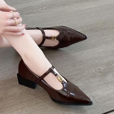 Мода 2025 Ретро Стиль Толстый Каблук Женские Туфли Мэри Джейн Мода Мелкий Заостренный Носок Женские Комфортные Офисные Туфли Обувь Сандалии