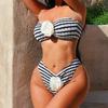 Комплект бикини женский купальник пуш-ап черный, белый цвет в полоску с цветочной инкрустацией купальные костюмы с высокой талией женская пляжная одежда купальники