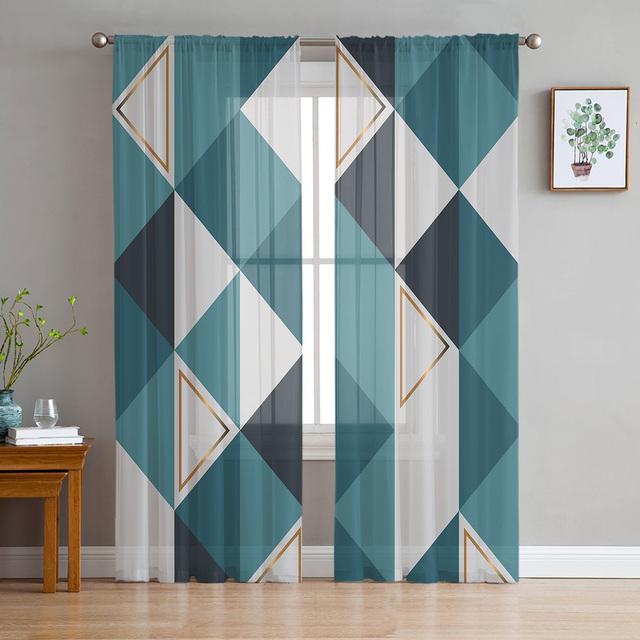 Геометрические треугольные тюлевые шторы для гостиной, прозрачные шторы для спальни, кухонные оконные шторы