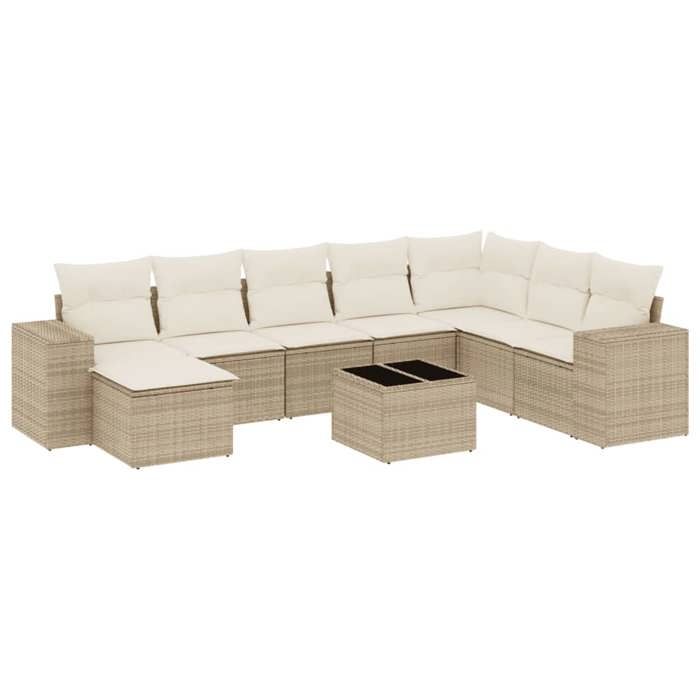 VidaXL Salon de Jardin avec Coussins 9 pcs, Canapés de Terrasse, Ensemble de Meubles de Patio, Mobilier d'Extérieur, Beige 3222967