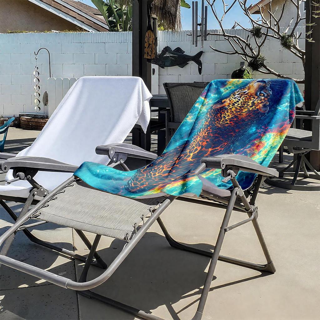 1pc Majestic Leopard Swimming in Vibrant Waters 2D Printed Microfiber Beach Towel, quick dry super absorbent. Great for beach