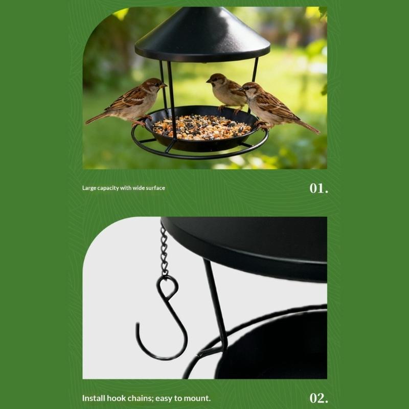 Easy Installation Hanging Iron Bird Feeder With Decorative Rings Design For Garden Decoration Outdoor Accessory