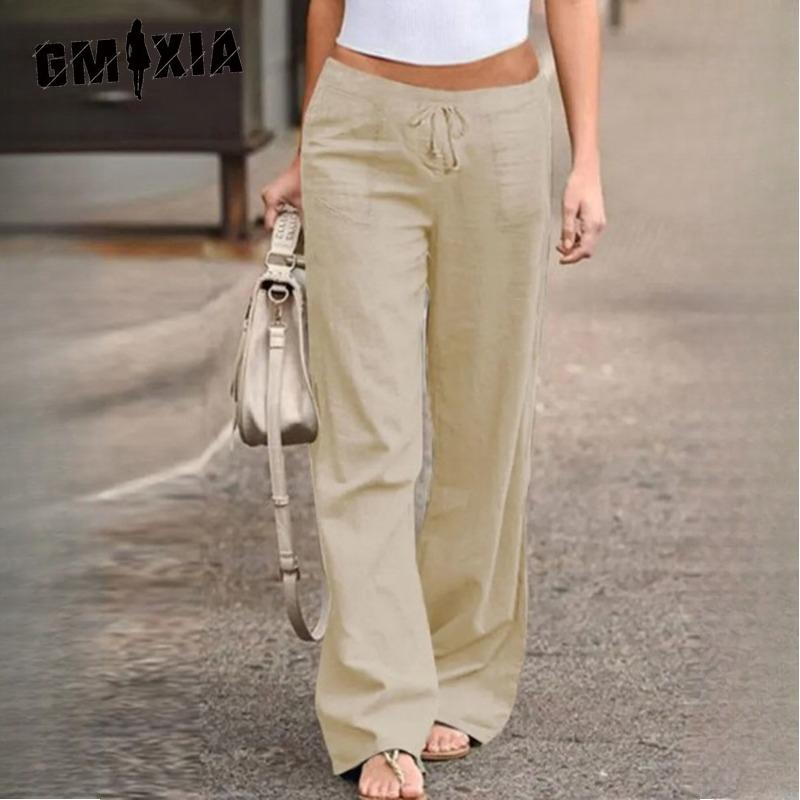 GMXIA Женские модные повседневные однотонные брюки с высокой талией и капри с принтом