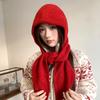 Red Balaclava for Women In Autumn and Winter Warm Ear Protection  Neck Scarf  Woolen Knitted Hat and Scarf All In One