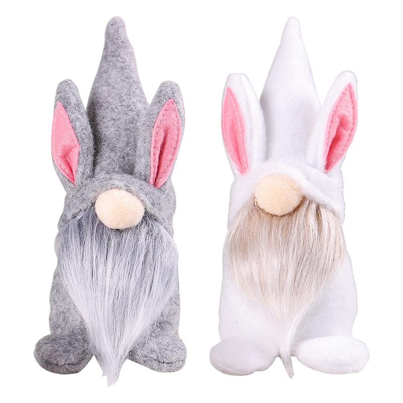 Easter Pink Eared Plaid Rabbit Pygmy Doll Doll Ornament Home Decoration Supplies