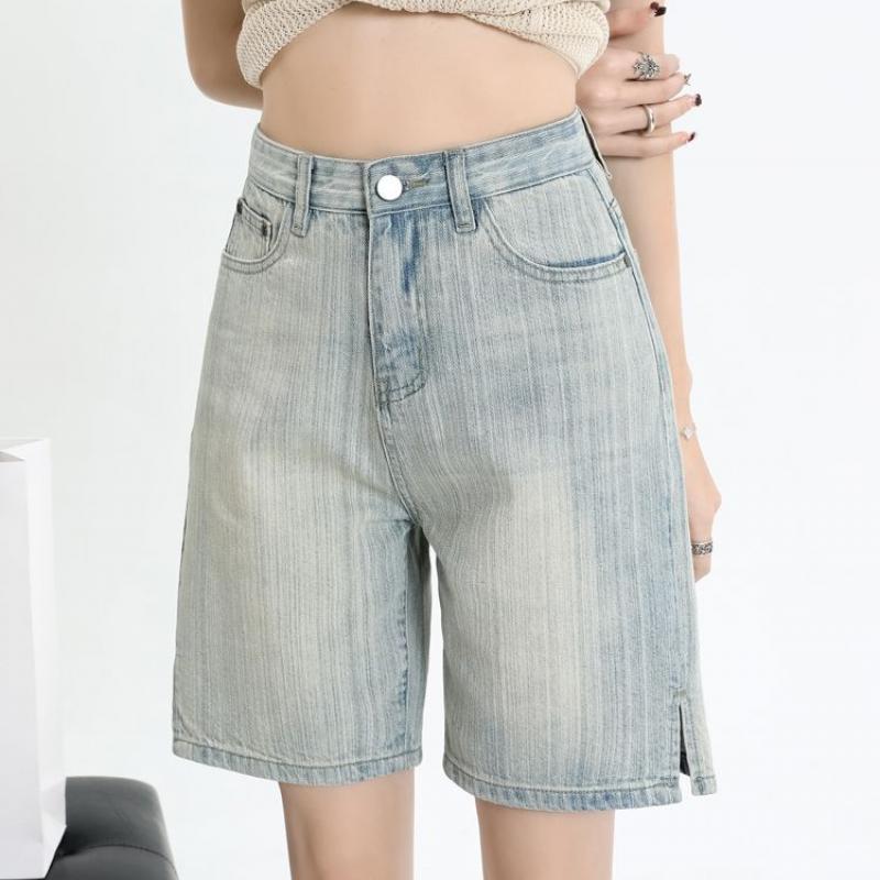 Классические джинсовые шорты, женские летние шорты с высокой талией, повседневные широкие брюки, прямые джинсы, женские пятые брюки, шорты