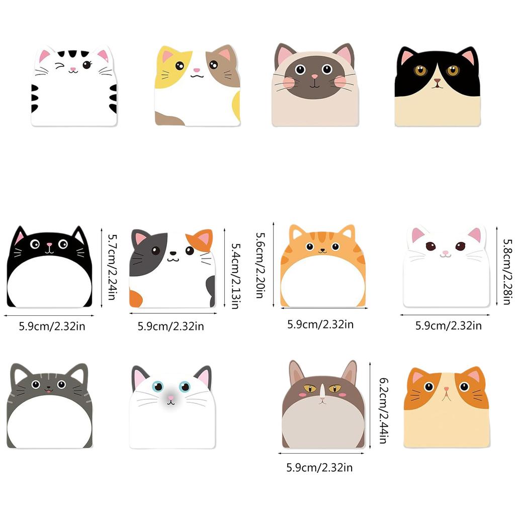 12PCS Cute Cat Sticky Note Paper 30 Sheet/Pad Self-ashesive Memo Pad Reminder On Fridges Door Computer Whiteboard