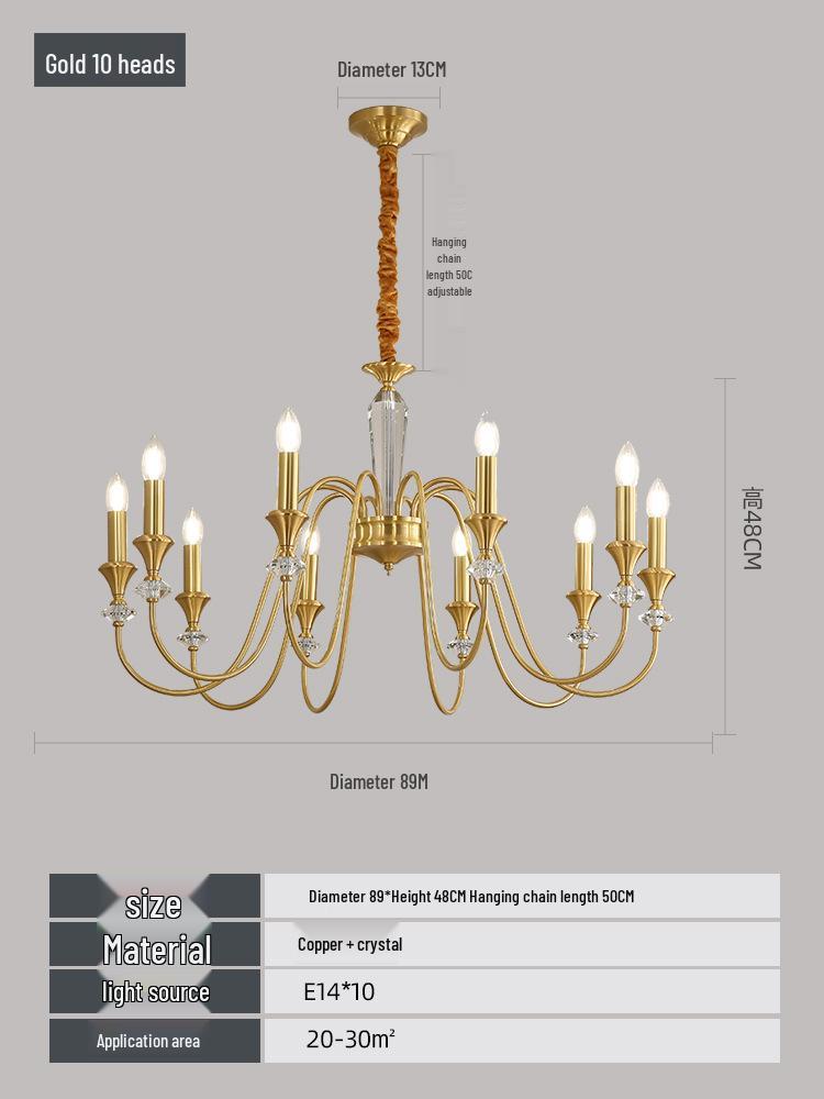Роскошная французская люстра из чистой меди: Ретро Подвесной Светильник-Свеча для Гостиной, Столовой или Главной Спальни