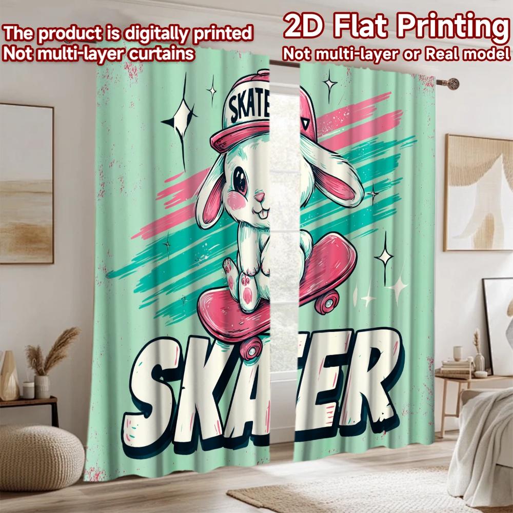 2D flat printing 2pcs Curtain Cute Bunny Skater Kawaii Digital Printed Polyester Drapes Festive Curtains Perfect for Parties and