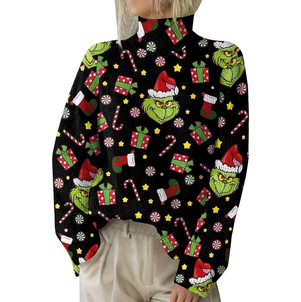 Рождественские толстовки для женщин Вязаный свитер Милая рубашка Осенняя водолазка Пуловер Топы