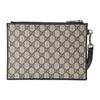 Gucci Ophidia distressed zipper closure, old flower all over with Double G Logo print, canvas and leather piping, clutch, men's beige/blue