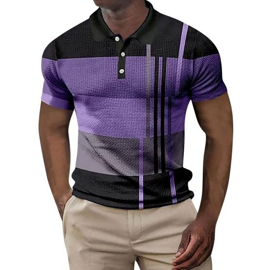 Мужская рубашка свободного кроя, колор-блок, на пуговицах, отложной воротник, короткие рукава, пуловер, средней длины, повседневная