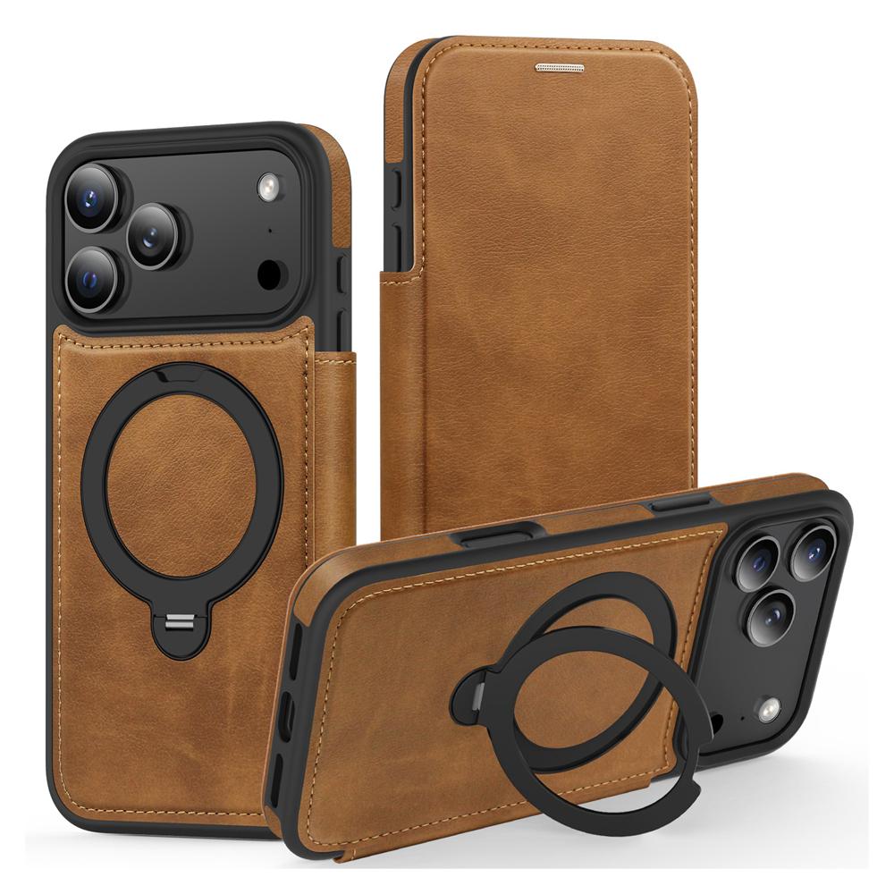 KEYSION Кожаный кошелек-книжка для iPhone 15 16 17 Pro Max Air 16Plus 16e Слот для карт Магнитный 360 Кольцо-подставка Задняя крышка телефона