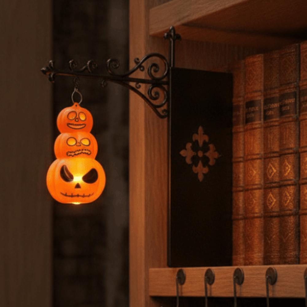 Matte Black LED Glowing Lantern Wrought Iron Gothic Bookshelf Decor Home Organizer