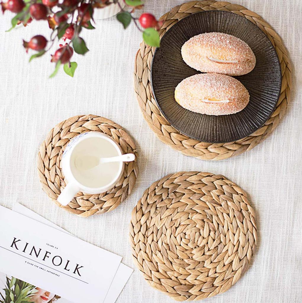 6 Pack Natural Water Hyacinth Weave Placemat Round Rattan Tablemats