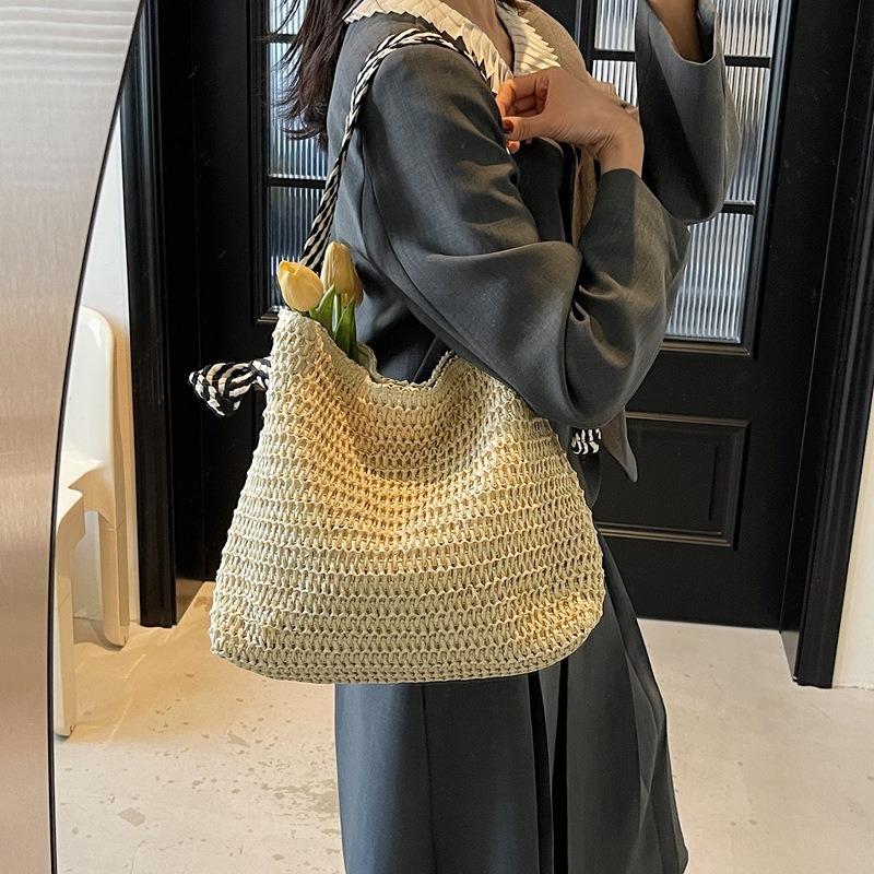 Вместительная сумка-тоут, соломенная сумка, женская новинка, для прибрежного пляжного отдыха, для поездок на работу, в ленивом стиле, на плечо, сумка-портфель