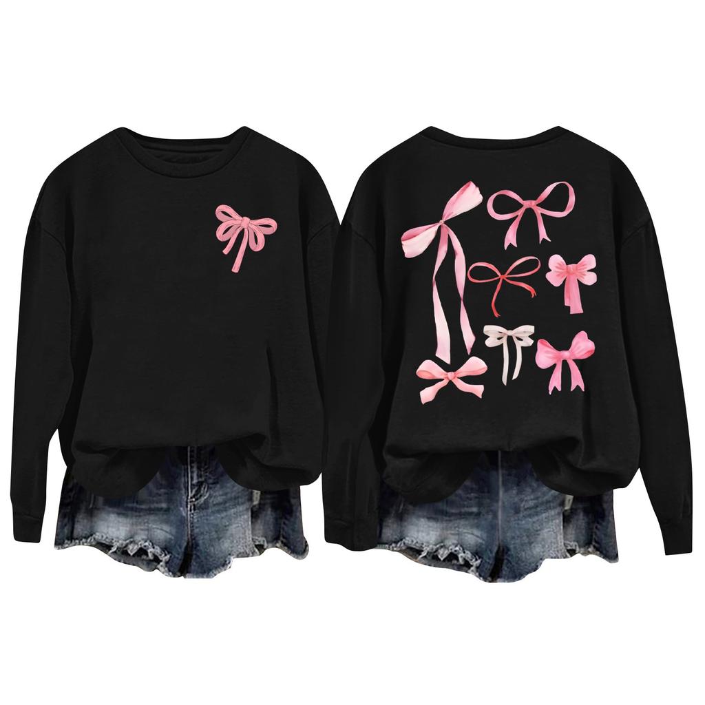 Women's Casual Loose Bow Print Round Neck Long Sleeve Hoodie