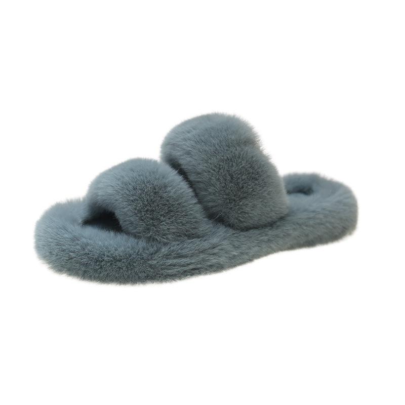 Плоские тапочки большого размера с пушистым дном женские 2025 осень-зима новая корейская версия универсальные теплые двойные пушистые тапочки женские
