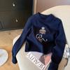 Letters Embroidery Pullover Sweater Women Spring Autumn Round Neck Long Sleeve Knitwear Jumper Female Korea Casual Print Design Tops