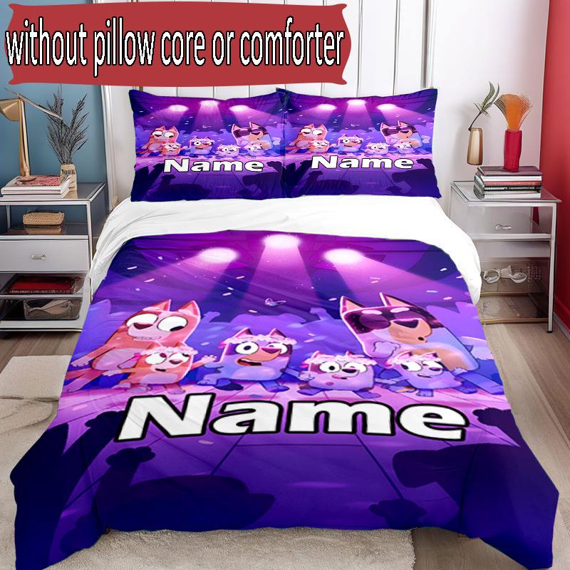 3pcs Duvet Cover Set (1*Duvet Cover + 2*Pillowcase, Without Core), Custom Name Bluey Pattern Bedding Set, Home Bedroom Decor Gift