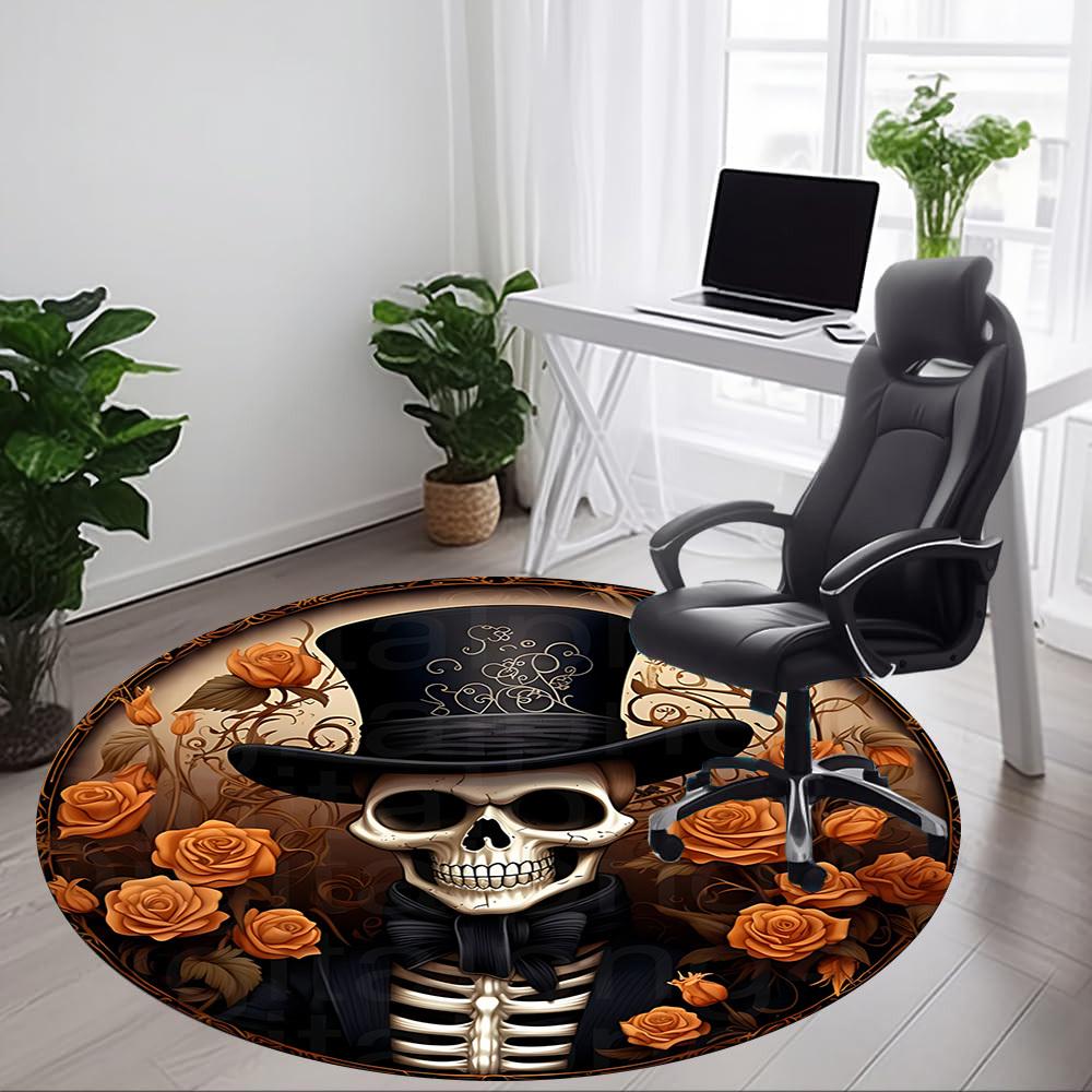 1pc Skull Roses Office Round Area Rug, Under Office Chairs Bedroom Living Room Home Decor, Room Deco, Available in Various Sizes