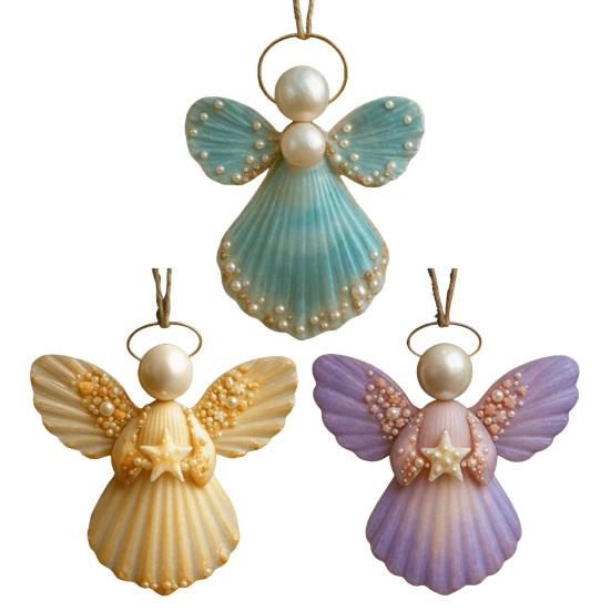 Angel Shell Ornament Christmas Tree Hanging Ornaments Sea-inspired Angel Decorations Handcrafted Seashell Angel Accents for Coastal Beach