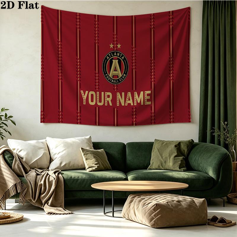 Custom Name Atlanta United FC Printed Tapestry – Wall Hanging for Bedrooms, Dorms, and Home Decor
