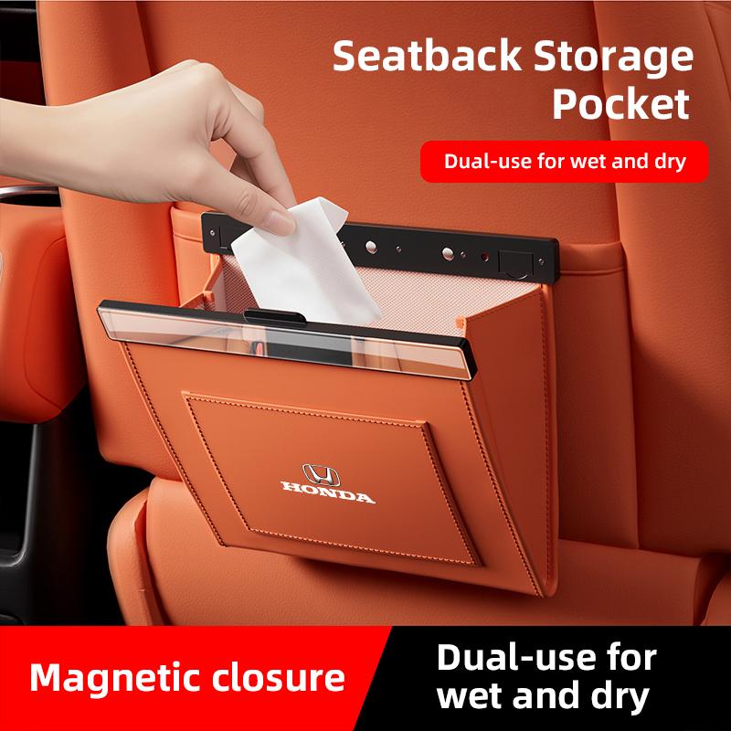 rlbn5 Car Leather Garbage Bag Magnetic Adsorption Seat Back Hanging Storage Bag For Honda Civic FIT CRV Accord Jazz HRV Vezel CRZ CRX