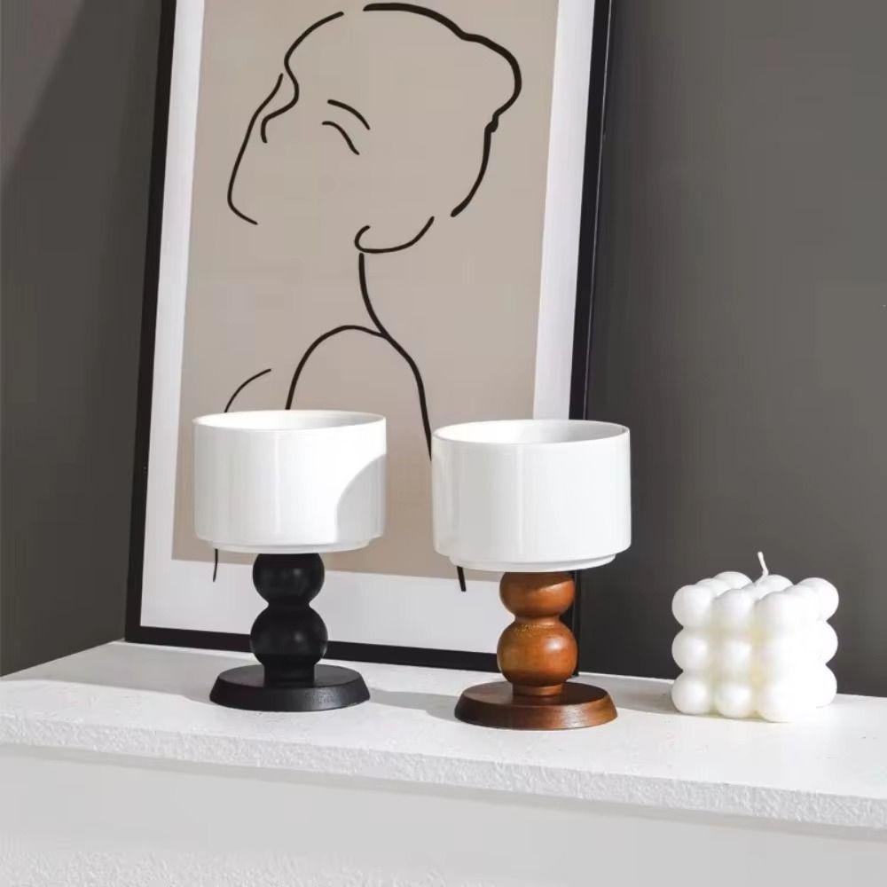 2Pcs Delicate Wood Dessert Bowls Creative Tall Candlestick Stand Home Furnishings