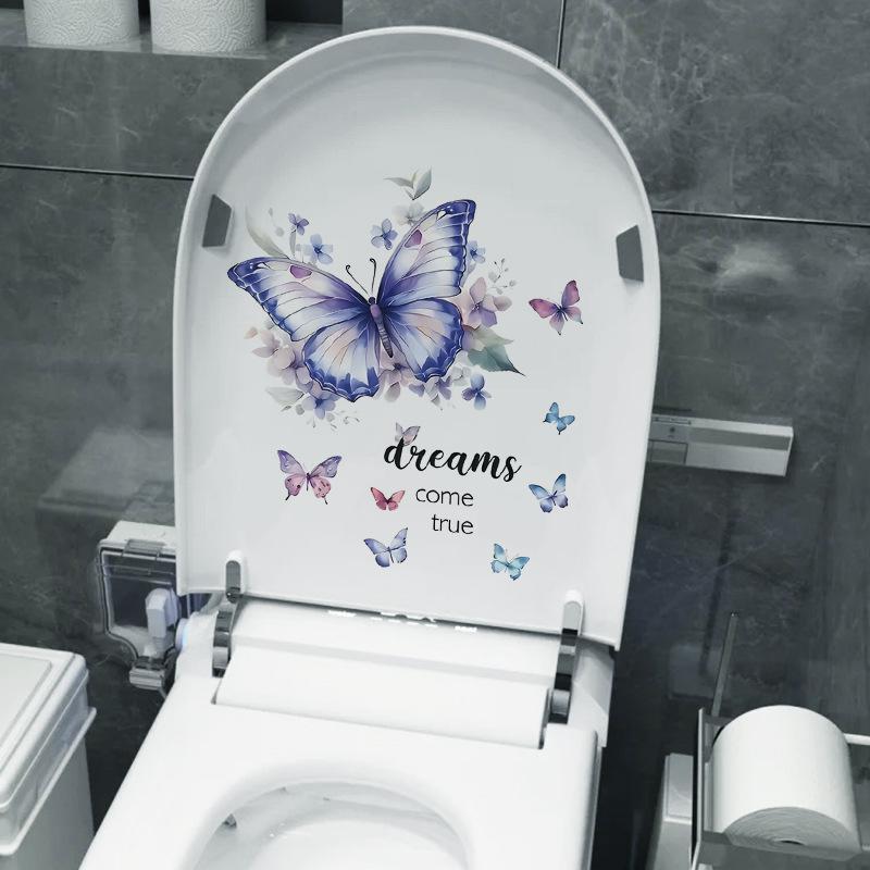 Танец бабочки Водонепроницаемые наклейки Ванная комната Туалет наклейки Самоклеящиеся виниловые настенные художественные наклейки