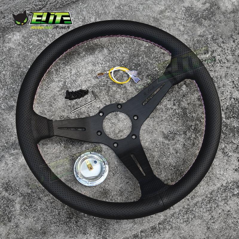 JDM Universal 14inch Leather Steering Wheel Modified Car Sports Steering Wheel Pink Stitching
