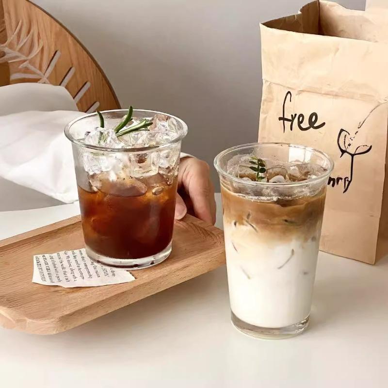 2pcs Transparent Glass Christmas Cups 360ml for Cappuccino, Tea, Espresso Latte, Juice, Milk, Iced Americano, French Flip Cup