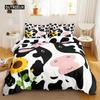 Cow Print Duvet Cover Animal Cow Doodle Cartoon Drawing Farming Husbandry Sunflower Polyester Bedding Set Twin Queen King Size