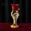 Dark Aesthetic Home Accents Halloween Skeleton Hand Rose Candle Holder, Gothic Resin Decorative Ornament Romantic Decor for Table Decor, Style