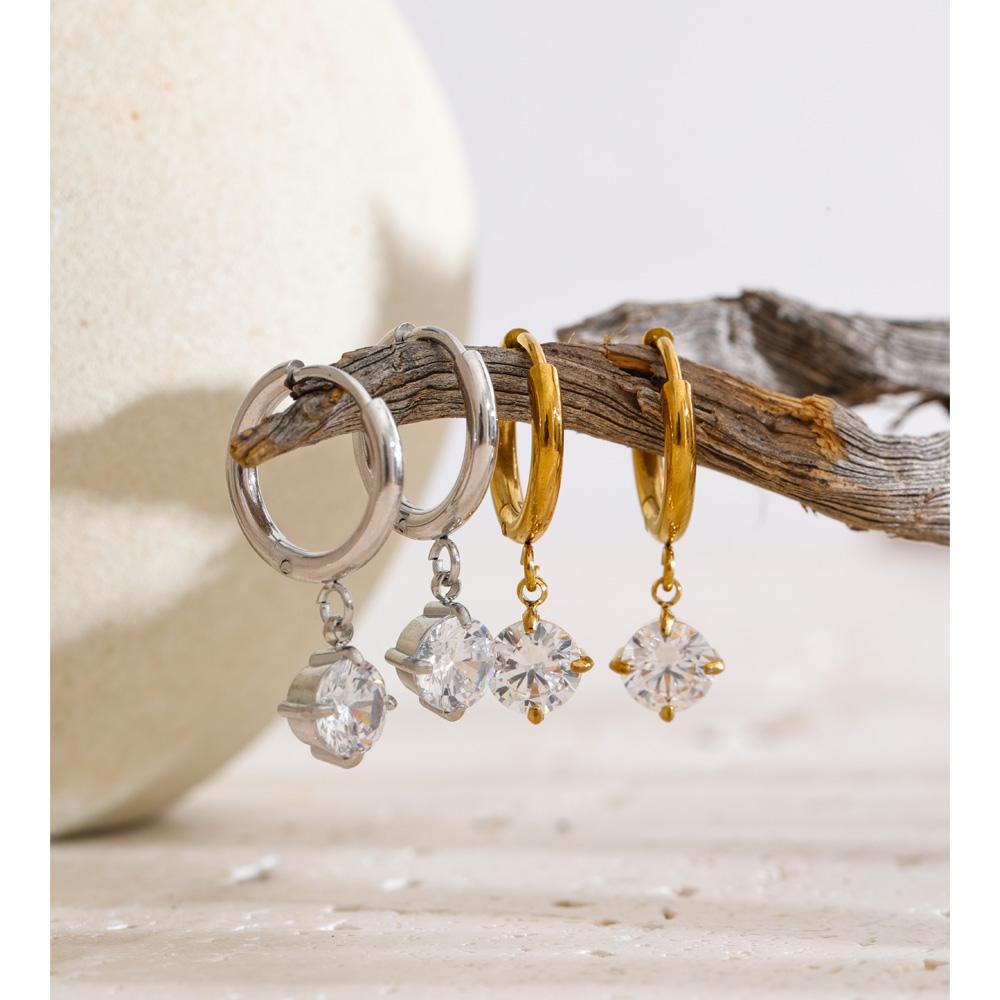 Yhpup Stainless Steel Zirconia Round Drop Daily Earrings Versatile Chic Trendy Women Shiny Jewelry Waterproof