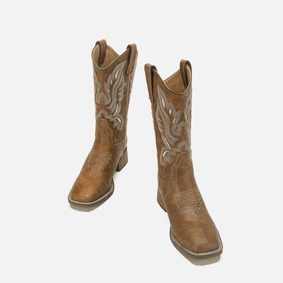 Западные сапоги ковбойские рыцарские сапоги женские длинные вышитые нитью ретро ковбойские сапоги