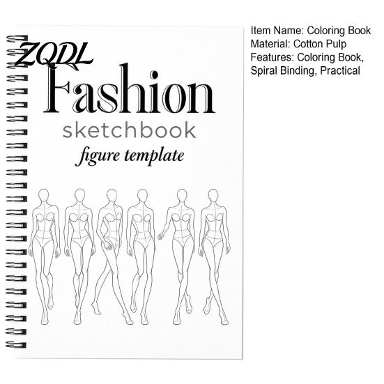 Art Supplies for Fashion Students Human Body Template Coloring Book, Spiral Bound 360 Degree Flat Spread Sketch Book Drawing Pad, Cotton Pulp