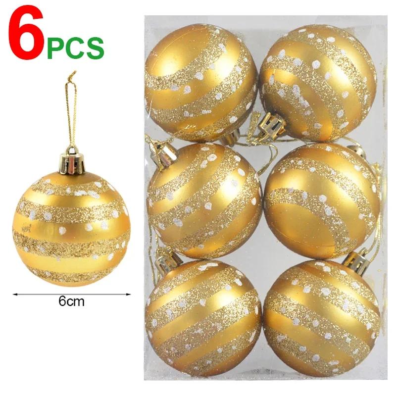 6/24pcs Colored Painting Christmas Balls Glitter Christmas Tree Hanging Pendant Ornament Home New Year Party Gift Decoration