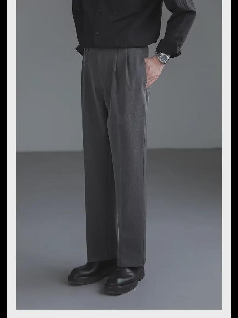 Korean-Style Loose Wide-Leg Men's Suit Pants - Trendy, Handsome, High-Grade Straight Trousers