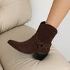 2024 Womens Faux Suede Buckle Designer Ankle Boots Winter Block Heel Zipper Ankle Boots Western Chelsea Cowboy Boots Botas Mujer