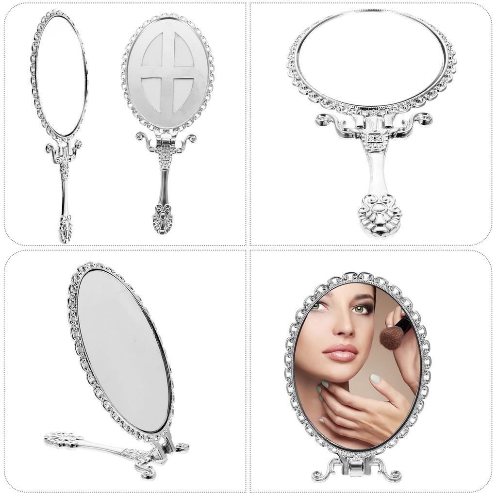 Zinc Alloy Handheld Compact Mirror Makeup Mirror With Handle Retro Hand Mirror Travel Hand Mirror Small Beauty Mirror For