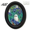 Minimalist Wall Ornament Funny Ghost Halloween Art, Vintage Spooky Framed Painting, Retro Oval Picture Frame Cute Decor for Home Bedroom Washroom