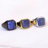 1Pcs Retro Geometric Square Inlaid with Lapis Stone Titanium Steel Ring