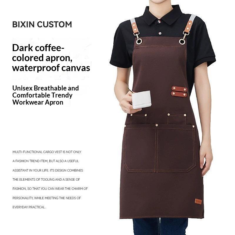 Waterproof Oil-Proof Kitchen Apron With Usb Cable Large Pockets Adjustable Shoulder Strap For Kitchen Cafe Gardening Painting