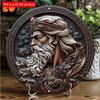 2D Flat 20*20cm1pc Zeus-Inspired Round Wooden Wall Art, Ornate Zeus Head & Floral Design, Ideal for Home, Office, Bar Decor or Wedding Gift.