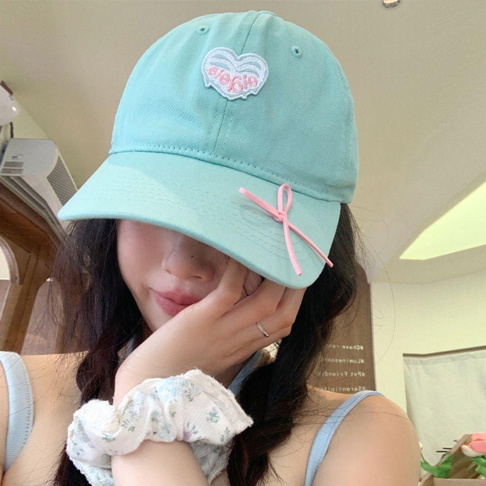 Embroidery Love Heart Baseball Cap Cotton Peaked Cap Sweet Sun Hat Sports
